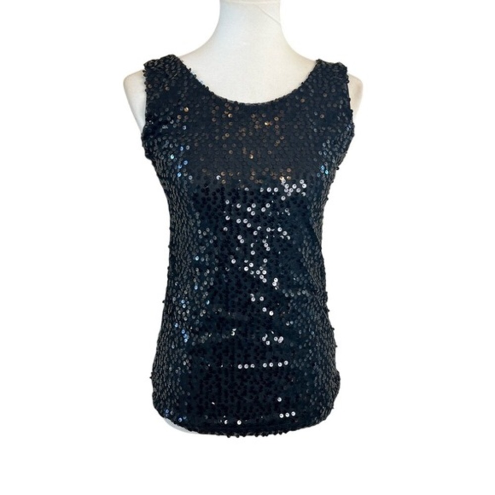 Vogue Fashion‎ Black Sequin Sleeveless Tank Top Women's Party Glam Stretch